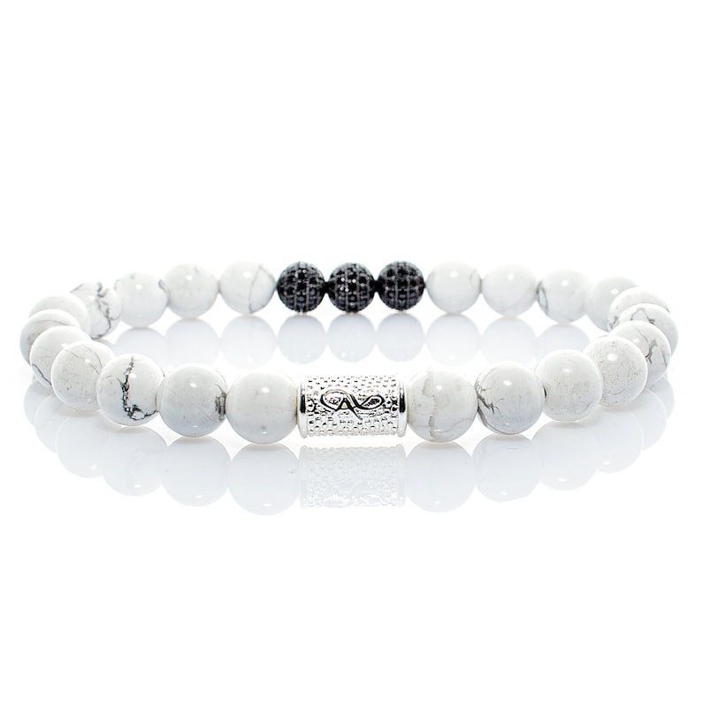 Beads Ball Black 8mm CZ Howlith 925 Sterling Silver Bracelet Bracelet Beaded Bracelet Class A