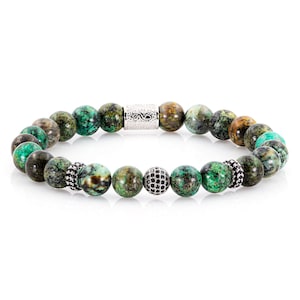 African Turquoise 925 Sterling Silver Rough Dined Bracelet Beaded Bracelet Zircon 8 mm