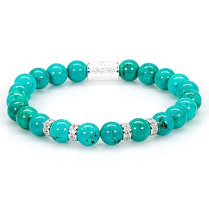 Turquoise 925 Sterling Silver Bracelet Bead Bracelet 8 mm Spacer Ring Zircon Green / Blue Turquoise