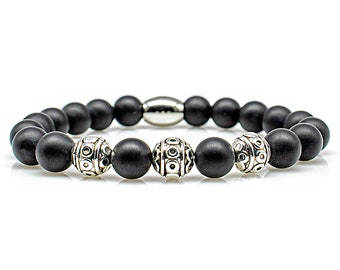 Onyx bracelet Bracelet pearl bracelet matt black beads ball 8 mm stainless steel