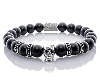 Onyx Bracelet Bracelet Pearl bracelet matt black skull silver 8 mm stainless steel