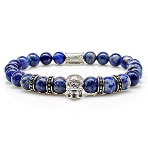 Sodalith Bracelet Bracelet Pearl bracelet blue skull silver 8 mm stainless steel