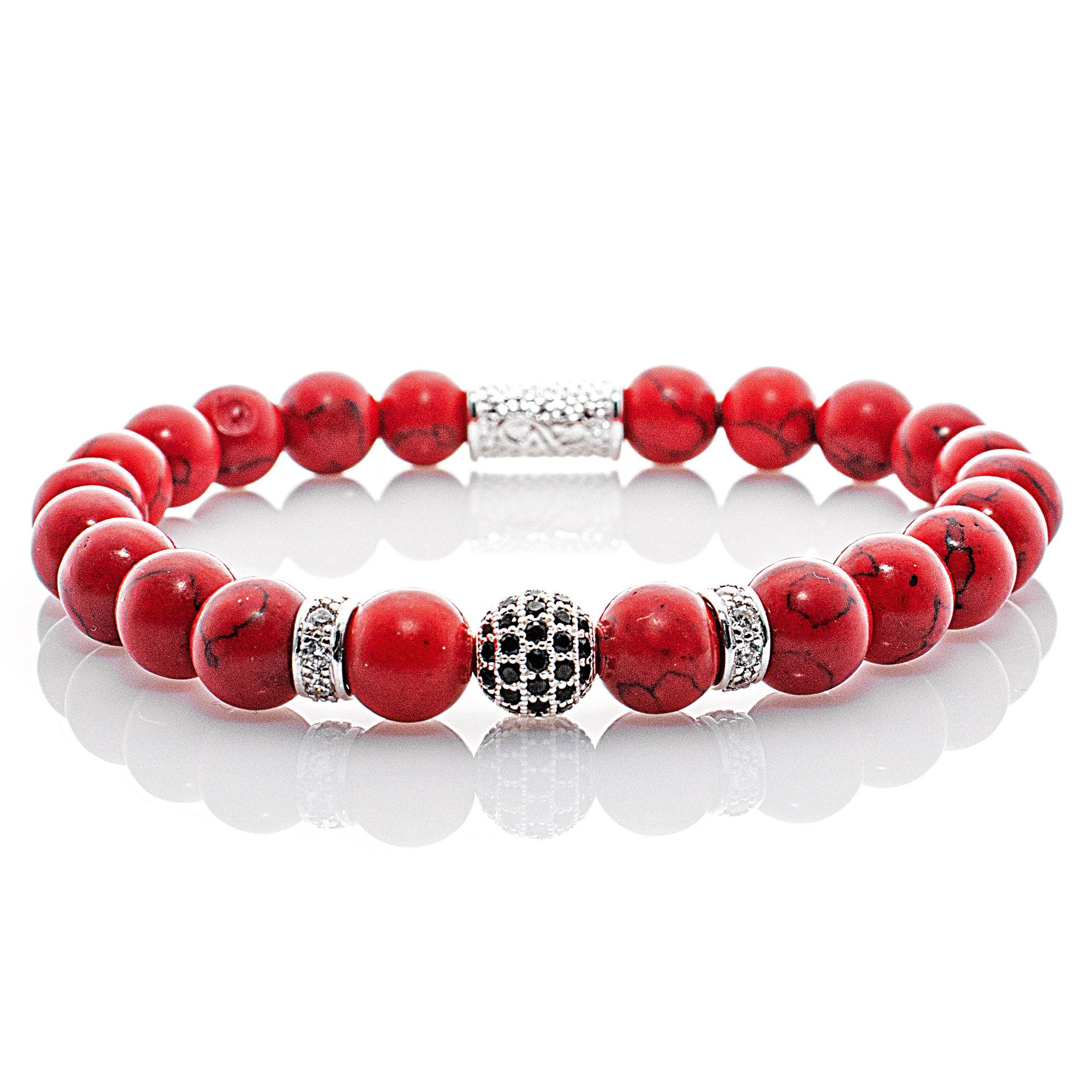 Turquoise 925 Sterling Silver Bracelet Bead Bracelet Red Beads 