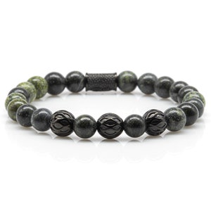 Serpentine Bracelet Bracelet Pearl Bracelet Green Beads Ball Black Women Men 8 mm stainless steel