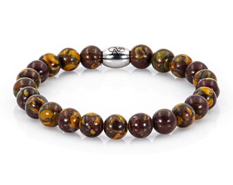 Pulseira de contas de opala arco-íris, preta, feminina/masculina, 8 mm, aço inoxidável