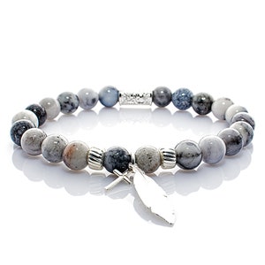 Agate 925 Sterling Silver Bracelet Pearl Bracelet Pendant Feather Cross 8 mm
