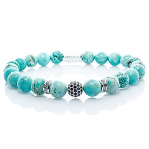 Turquoise 925 Sterling Silver Bracelet Bead Bracelet Beads Ball 8mm CZ