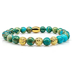 Jasper Bracelet Bracelet Bead Bracelet Beads ball 24k gold plated 8mm stainless steel