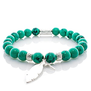Turquoise 925 sterling silver bracelet bead bracelet green pendant feather cross 8 mm