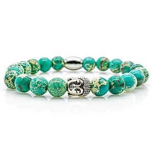 Jasper bracelet Bracelet beaded bracelet green Buddha head silver 8 mm stainless steel