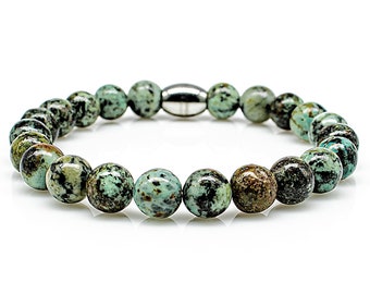 African turquoise bracelet bracelet beaded bracelet beads green 8 mm women's men's stainless steel