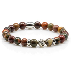 Jasper Bracelet Bracelet Pearl Bracelet Picasso Beads Ball Women Men 8 mm stainless steel ring