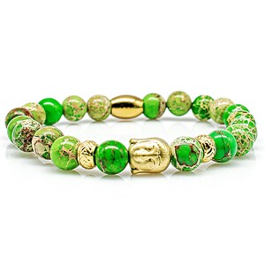 Jaspis armband Armband kralen armband groen Boeddha hoofd 24k goud verguld 8 mm RVS