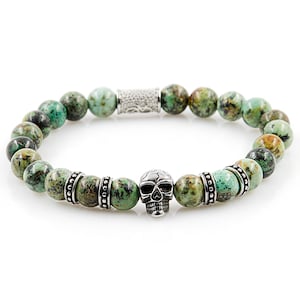 African Turquoise Bracelet Bracelet beaded bracelet skull silver 8 mm stainless steel