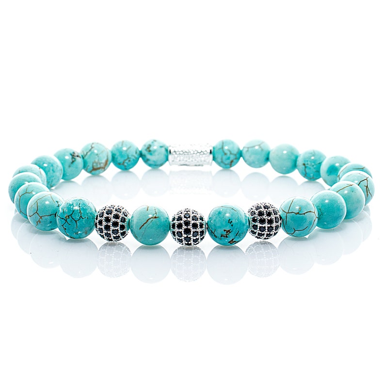 Turquoise 925 Sterling Silver Bracelet Bracelet Beaded Bracelet Beads Ball 8mm CZ