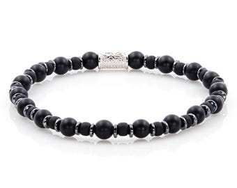 Pulseira de ônix 6 mm, pulseira de contas, contas Miyuki, hematita, feminina e masculina, prata de lei 925, várias cores