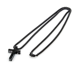 Stainless steel necklace Figaro chain 3 mm pendant cross black women men chain