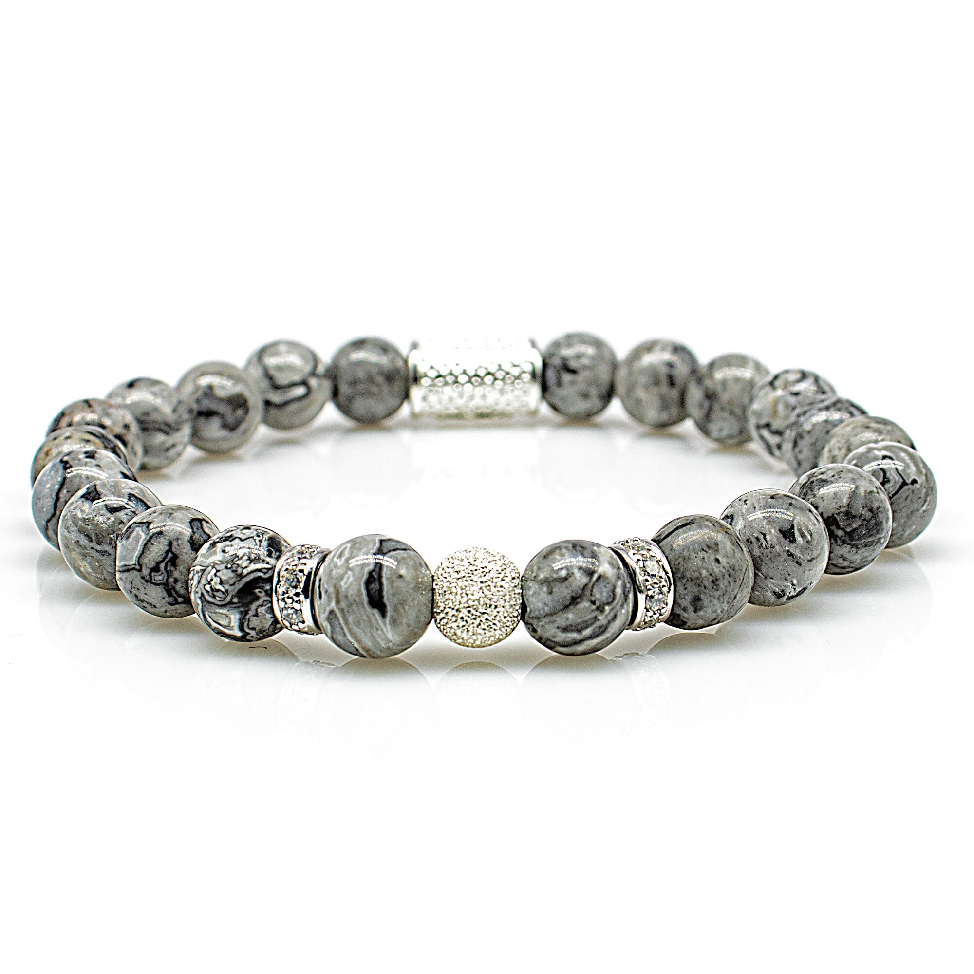 Jasper 925 Sterling Silver Bracelet Bracelet Pearl Bracelet Gray