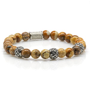 Jasper bracelet Bracelet beaded bracelet beige silver 8 mm stainless steel spacer