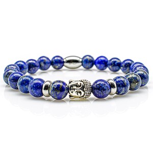 Lapis Lazuli Bracelet Pearl Bracelet AAA/AAAAA Quality Blue Buddha Head Silver 8 mm Stainless Steel