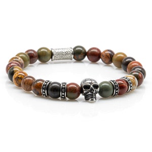 Jasper Bracelet Bracelet Bead Bracelet Picasso Skull Skull Women Men 8mm Stainless Steel Spacer Ring
