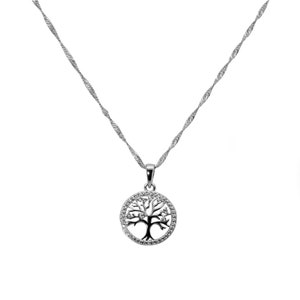 Twisted Curb Necklace Necklace 1.5mm Pendant Tree of Life Zircon 925 Sterling Silver Women Men's Necklace
