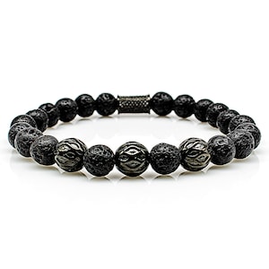 Lava Bracelet Pearl Bracelet Black Beads Ball 8 mm Stainless Steel