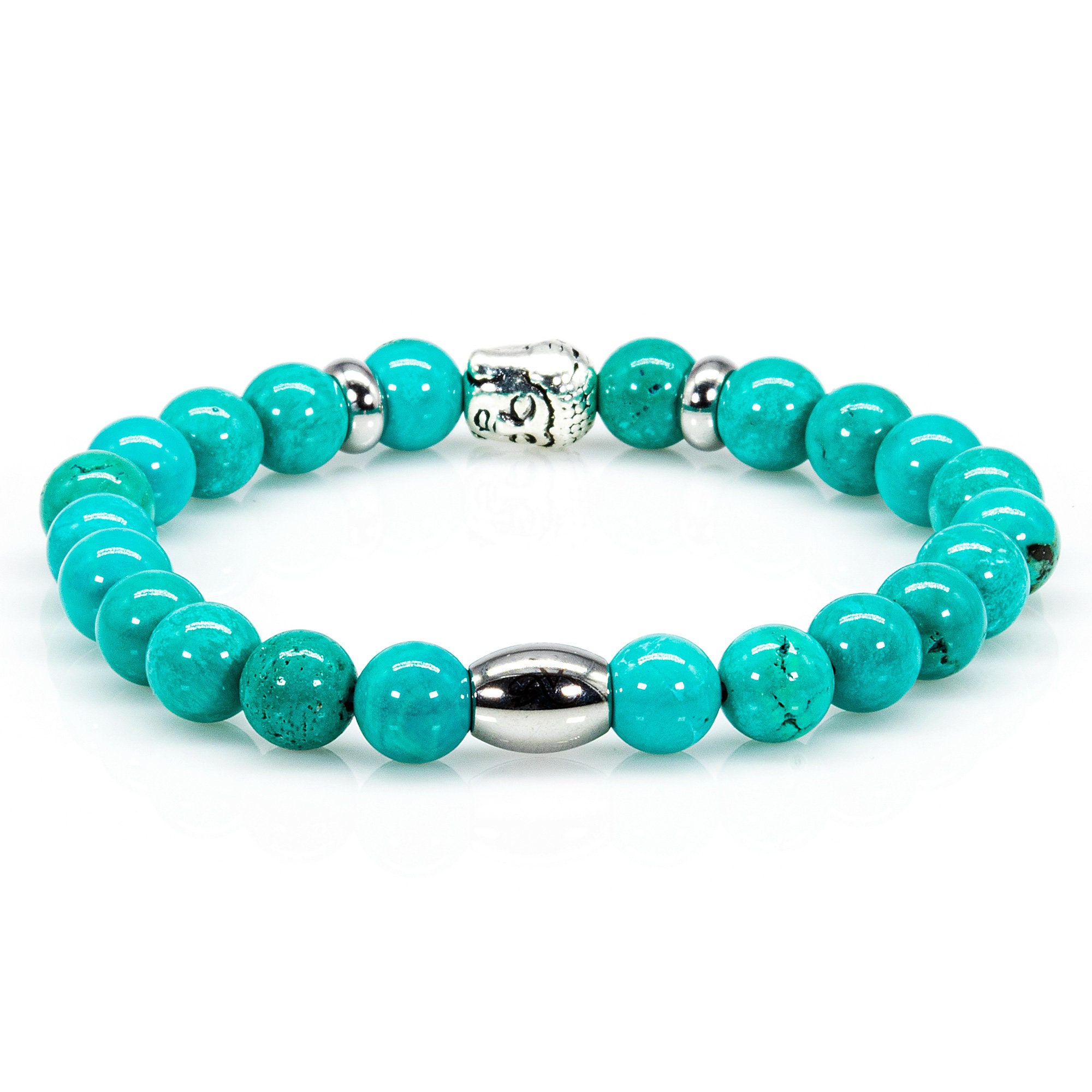 Bracelet Femme Perles Bois Bleu Turquoise 8mm – été – Sans Emballage