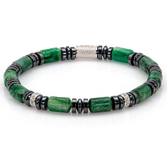 African Green Jade 925 Sterling Silver Bracelet Bracelet Bead Bracelet 6 mm Beads Zircon