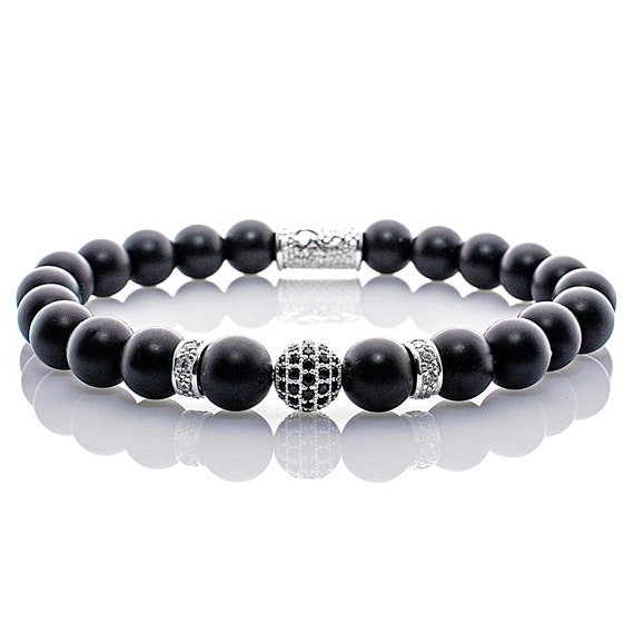 アクセサリー Vintage Silver Onxy Ball Bracelet 925 Onyx 925 Sterling Silver Bracelet Bracelet Pearl Bracelet Black