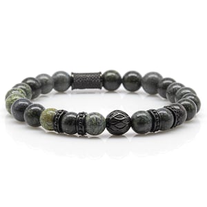 Serpentine Bracelet Bracelet Bead Bracelet Green Beads Ball Black Women Men 8mm Stainless Steel Spacer Ring