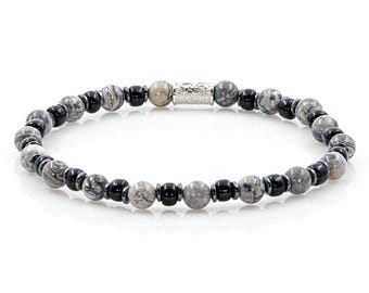 Pulseira de Jaspe 6 mm, Pulseira de Contas, Contas Miyuki, Hematita, Feminina/Masculina, Prata de Lei 925, Diversas Cores