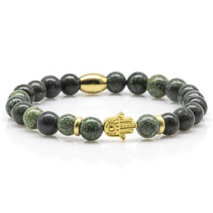Serpentine bracelet Bracelet pearl bracelet Green Fatima 24k gold plated women men 8 mm stainless steel