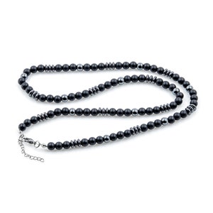 Onyx Matt Chain Necklace 6 mm Pearl Chain Black Hematite Pearl Necklace Black Women Men
