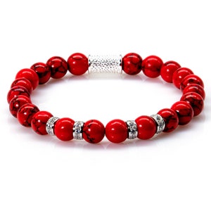 Red Turquoise 925 Sterling Silver Bracelet Bead Bracelet Spacer Wheel Zircon 8 mm
