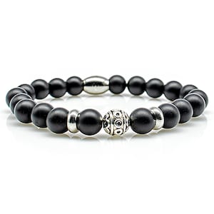 Onyx bracelet pearl bracelet black matt beads ball silver 8 mm stainless steel