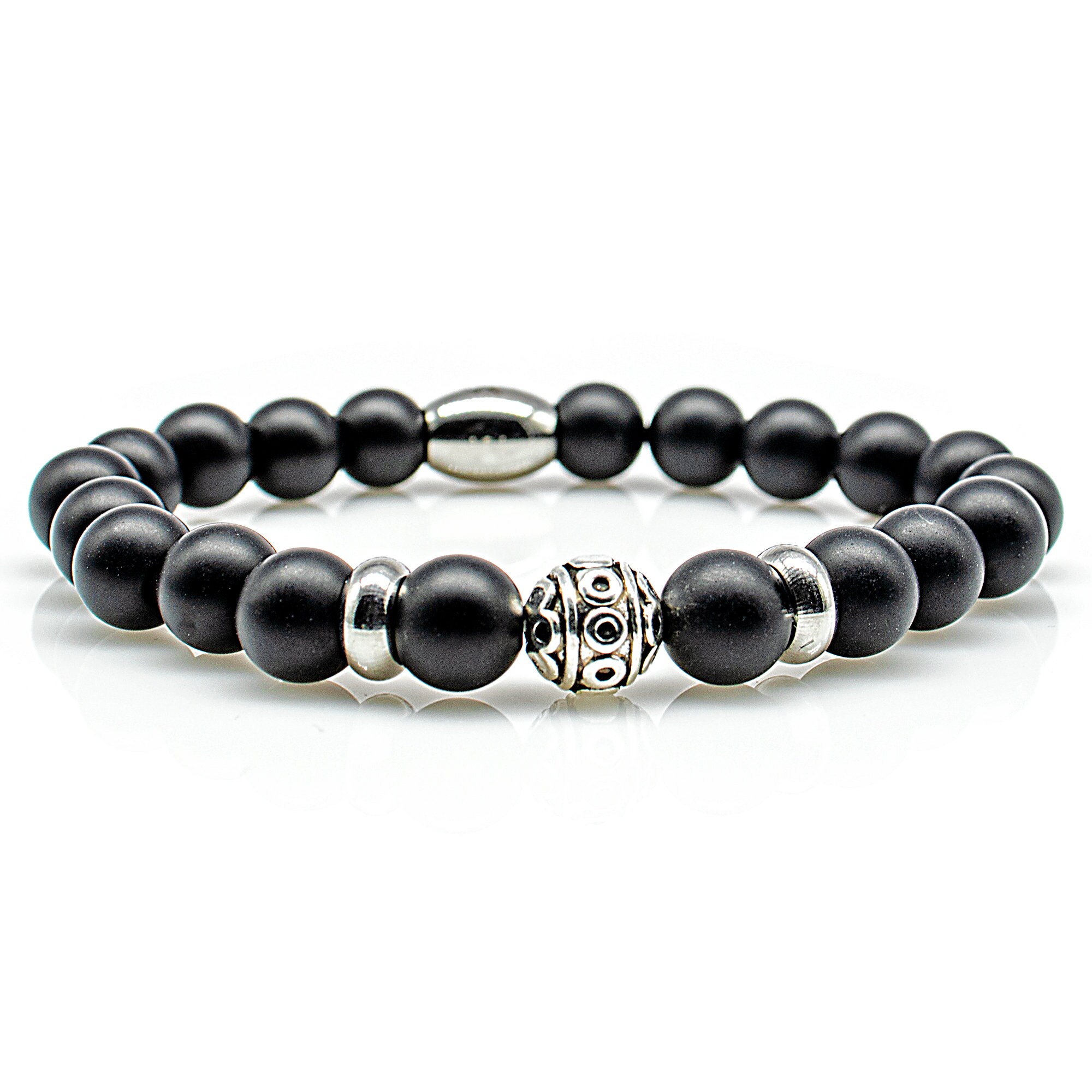 Onyx bracelet pearl bracelet black matt beads ball silver 8 mm stainless steel