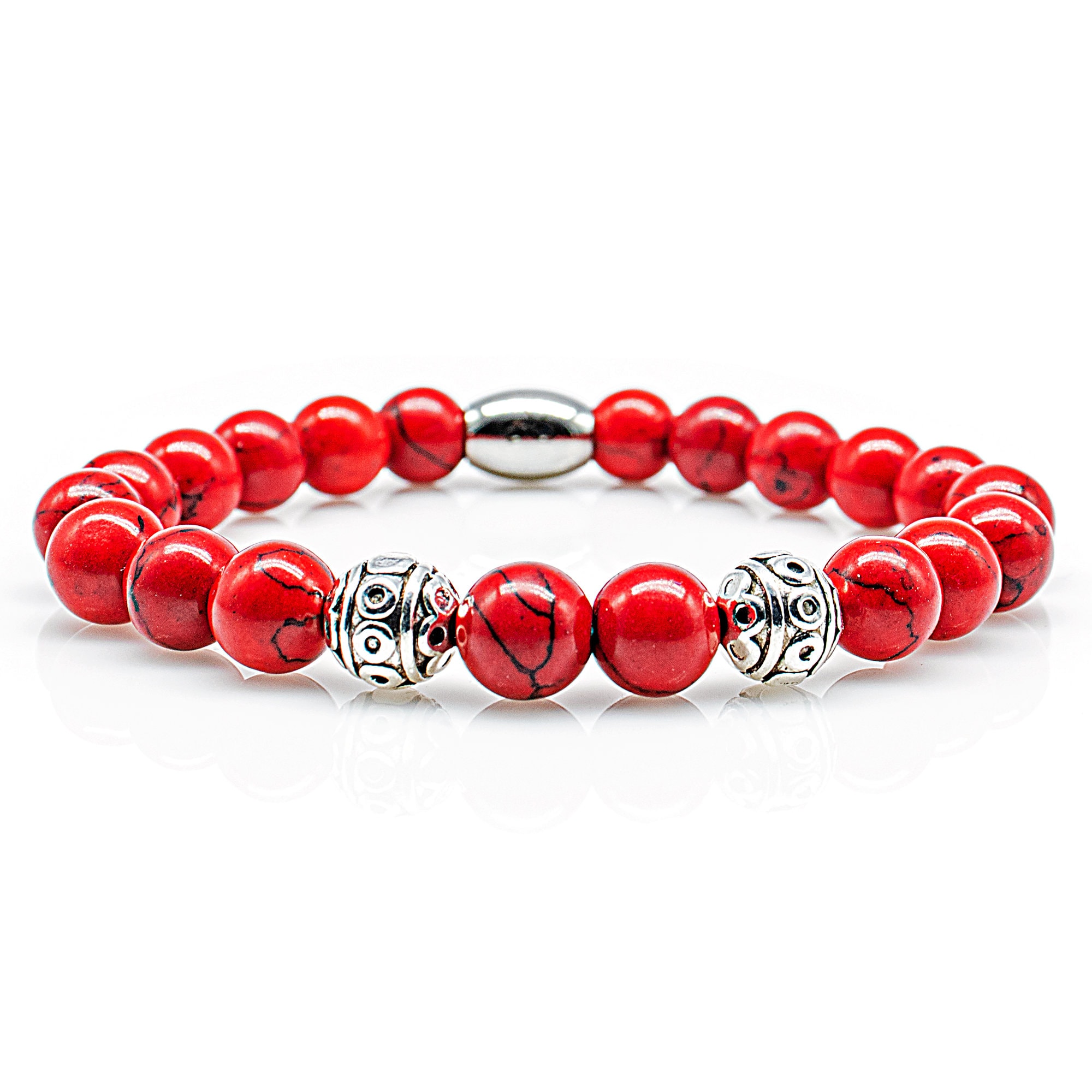 sh0ta ブレスレット レッド Mサイズ Turquoise Bracelet, Beaded Bracelet, Red Beads, 8 Mm Stainless