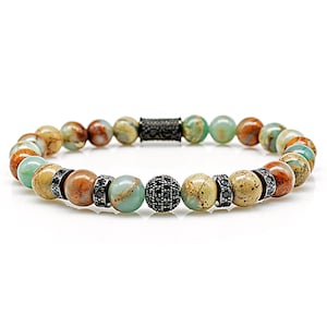 Serpentine Bracelet Bracelet Pearl Bracelet Beads ball black 8 mm stainless steel CZ