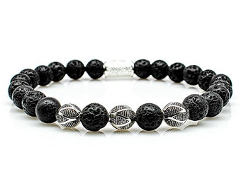 Lava 925 sterling silver bracelet bracelet pearl bracelet black beads ball 8 mm