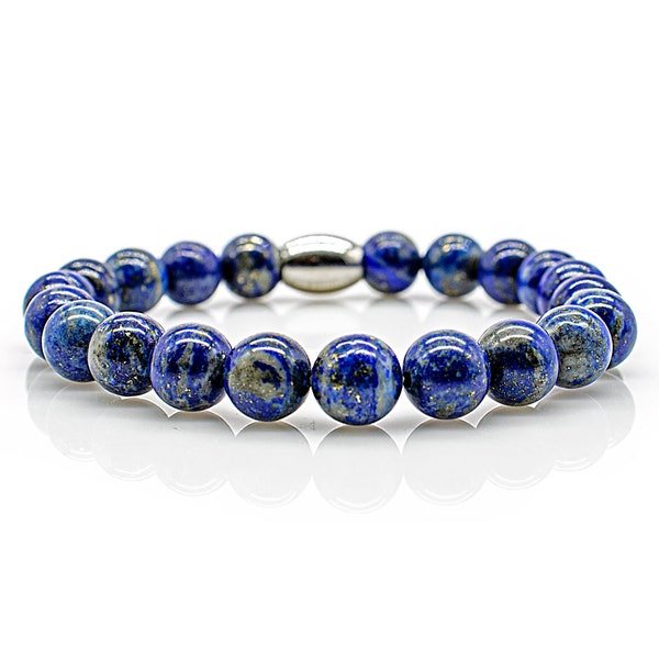 Lapislazuli Armband Bracelet Perlenarmband blau Damen Herren 8mm Edelstahl
