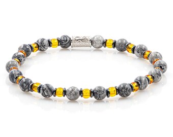 Pulseira de Jaspe 6 mm, Pulseira de Contas, Contas Miyuki, Hematita, Feminina/Masculina, Prata de Lei 925, Diversas Cores