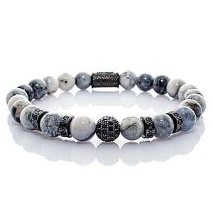 Agate Bracelet Bracelet Pearl Bracelet Beads ball black 8 mm stainless steel CZ