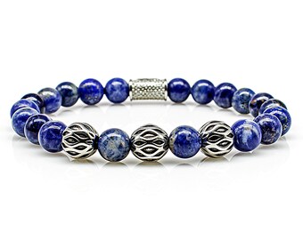 Bracelet S.Steel En Acier Et Perles De Sodalite Bleues - Occasion