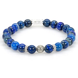 Lapis Lazuli 925 Sterling Silver Bracelet Pearl Bracelet AAAAA Quality Beads Ball 8 mm Zircon Lapis Lazuli