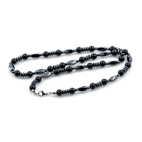 Collier Pour Femme Ou Homme Avec 2 Perles D'Hématite 8mm - Chaine Acier Inoxydable - Neuf Avec étiquettes