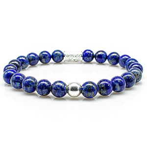 Lapis lazuli 925 Sterling silver bracelet pearl bracelet AAA/AAAAA quality blue beads ball 8 mm