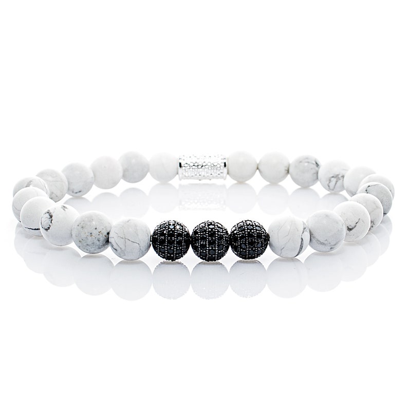 Beads Ball Black 8mm CZ Howlith 925 Sterling Silver Bracelet Bracelet Beaded Bracelet Class A
