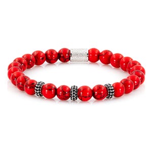 Turquoise 925 Sterling Silver Raw Dined Bracelet Beaded Bracelet Red 8 mm Zircon
