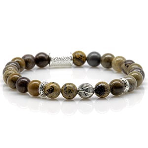 Yellow Flower Stone 925 sterling silver bracelet bracelet pearl bracelet pearl beads ball spacer ring women men 8 mm